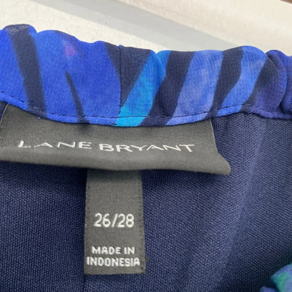 Lane Bryant Tropical Halter Handkerchief Hem Dress  Purple Abstract  Plus 26/28